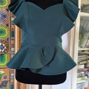 Express Dark Teal Peplum Ruffle Top